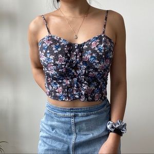 Floral Button-up Corset-style Tank Top